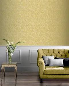 Arthouse Leaf Lines Ochre Wallpaper