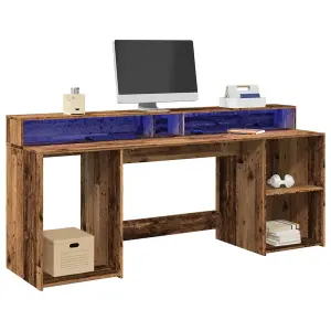 Berkfield Desk with LED Lights Old Wood 200x55x91 cm Engineered Wood