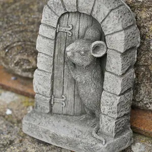 Mouse Door Stone Statue Outdoor Garden Ornament British Made