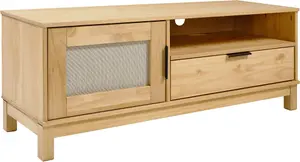 Corona Rattan 1 Door 1 Drawer TV Unit in Distressed Wax Pine and Rattan Effect