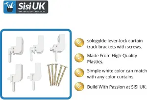 SoloGlyde Curtain Track Leverlock White Brackets Lever-lock Rail Track Bracket Windows Curtain Track Shower Curtain Pack of 5