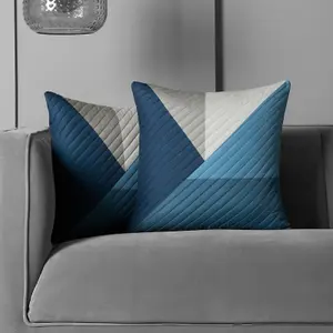 4 Pack Geometric Pinsonic Cushion Covers, Navy - 45 x 45cm