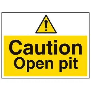 Open Pit - Building Site Warning Sign - Adhesive Vinyl 400x300mm (x3)