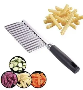 Stainless Steel Chopper Potato Salad Chips Vegetable Handle Crinkle Cutter Wavy