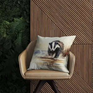 Wading Badger Watercolour Outdoor Cushion 45cm x 45cm