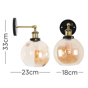 ValueLights Sheridan Antique Brass and Black Metal Adjustable Knuckle Joint Wall Light Fitting with Shade