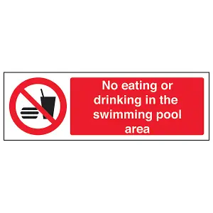 No Eating Or Drinking Swimming Pool Sign Adhesive Vinyl 450x150mm (x3)