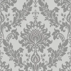 Holden Décor Opus Clara Charcoal Glitter effect Damask Embossed Wallpaper