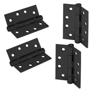 XFORT 4 Inch (100mm) Matt Black Ball Bearing Hinges, Steel Door Hinge for Wooden Doors (2 Pairs)