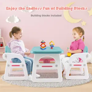 Costway 3 PCS Kids Table & Chairs Set Children Toddler Activity Desk Set w/ Storage Rack