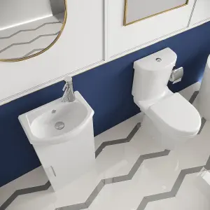 Cloakroom Suite - Vanity Unit, Toilet and Toilet Seat - Gloss White