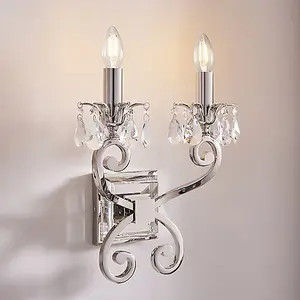 Luminosa Oksana 2 Light Indoor Twin Candle Wall Light Polished Nickel Plate, E14