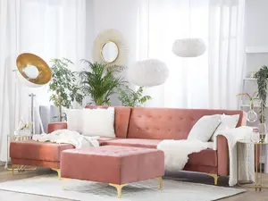 Corner Sofa with Ottoman ABERDEEN Pink Velvet Right Hand