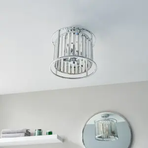 Heckford Chrome with Crystal Glass 3 Light Bathroom Semi Flush Ceiling Fitting