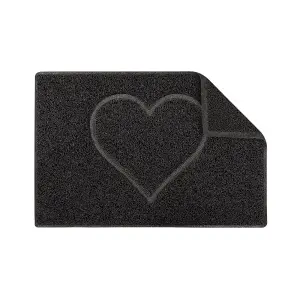 Heart Medium Embossed Doormat in Black with Open Back