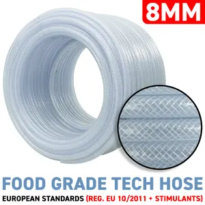 Clear PVC Braided Hose,Food Grade-Oil-Water-Fuel Reinforced Pipe,Tube 8mm internal ,12mm external (5m)