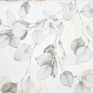 Grey Natural Floral Wallpaper White Gold Metallic Grey Eucalyptus Leaves Smooth