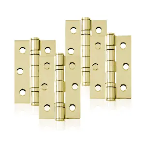 UAP Pack of 4 Door Hinges - 3 Inch - 75x50mm - Mild Steel Ball Bearing Butt - Square Corners - Internal Door - Electro Brassed