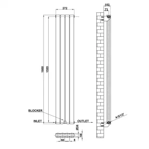 Vertical White Double Flat Panel Radiator (H) 1600 mm x (W) 272 mm, 3668 BTU.