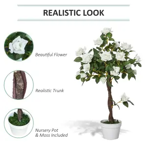 Outsunny 90cm Artificial Rose Tree, Fake Decorative Plant, White