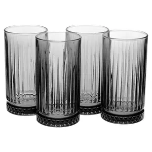 Queensway Home & Dining 450ml 4 Pcs Grey Coloured Tumblers Drinking Whiskey Glass Sets