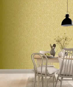 Arthouse Leaf Lines Ochre Wallpaper