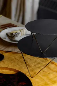 Artesa 2 Piece Round Tiered Slate Serving Stand Raised Metal Legs, Food-Safe