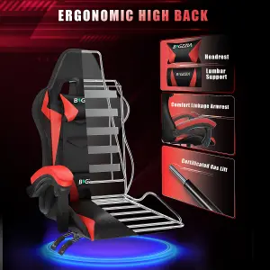 Ergonomic Gaming Chair with LED Lighting Effects, Height Adjustable Backrest with Lumbar & Headrest Support