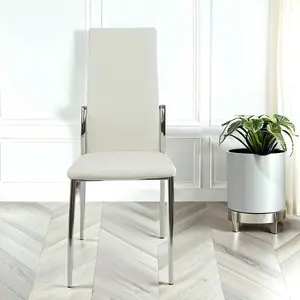 Nova Faux Leather Dining Chair In White With Chrome Legs And Sides