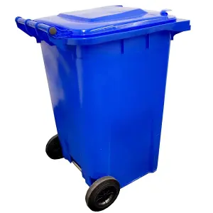 240L Blue Large Outdoor Garden Waste Recycling Wheelie Bin With Rubber Wheels Handle & Lid