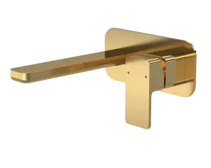 Square Wall Mount 2 Tap Hole Basin Mixer Tap & Back Plate - Brushed Brass