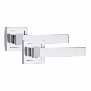 6 Pair Delta Design Door Handles Square Rose Polished Chrome Finish