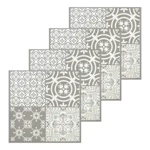 Floor Tiles Self Adhesive Vinyl Flooring Kitchen Bathroom Patterned Moroccan Light Grey White - Pack of 4 Tiles (0.37sqm)