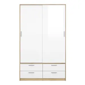 Line Wardrobe - 2 Doors 4 Drawers in Oak with White High Gloss