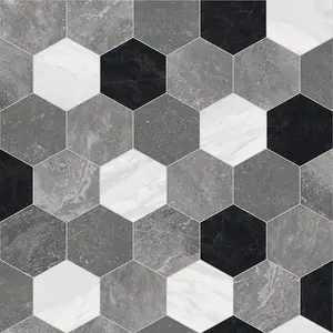 Black Grey White Stone Effect Vinyl Flooring For LivingRoom, Kitchen, 2.3mm Lino Vinyl Sheet-3m(9'9") X 3m(9'9")-9m²