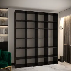 Manhattan IV Modern Spacious Black Hinged Door Wardrobe W2000mm H2370mm D470mm - 4 Doors, 20 Shelves