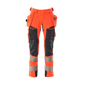 Mascot Accelerate Safe Trousers with Holster Pockets - Hi-Vis Red/Dark Navy   (33.5) (Leg Length - Long)