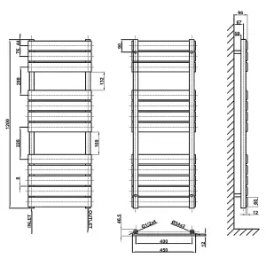 Designer Vertical Anthracite Single Panel Towel Radiator (H) 1200mm x (W) 450mm, 2319 BTU.