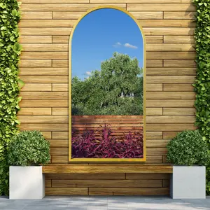 MirrorOutlet Arcus - Gold Metal Framed Arched Leaner / Wall Garden Mirror 55" X 27.5" (140CM X 70CM)