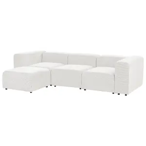 3 Seater Modular Corduroy Sofa with Ottoman White FALSTERBO