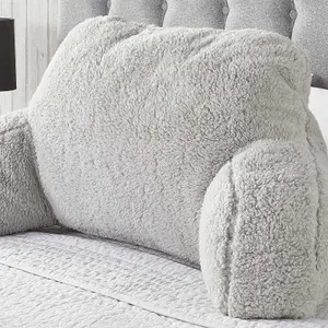 Teddy Fleece Bed Reading Cushion Pillow with Arms Lumbar Support