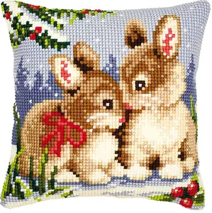 CUSHION WINTER SCENE - Cross Stitch Kit: Cushion: Winter Scene Bunnies - Vervaco