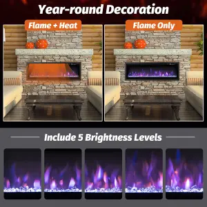 COSTWAY 102 cm Electric Fireplace Wall Mounted/Recessed/Freestanding 750W/1500W Fireplace Heater