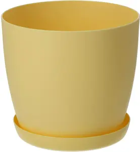 Plant Pots Flower Planter 6 Colours 8 sizes Matt Plastic Pot + Saucer Tray Deco Yellow 9.5cm