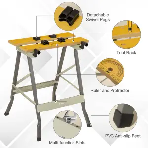 DURHAND 4-in-1 Work Bench Adjustable Saw Horse Clamp Table Foldable Grey