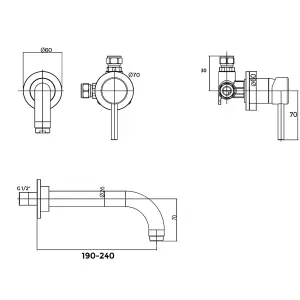 Nes Home Sicily Wall Mounted Curved Spout Basin Mono Mixer Tap