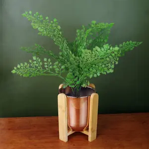 Gold Ceramic Planter with Bamboo Stand Plant Pot Botanik