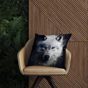 White Wolf Face Splashart Dark Backgrouns Outdoor Cushion 45cm x 45cm