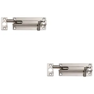 2 PACK - Cranked Barrel Surface Mounted Sliding Door Bolt Lock 150mm x 38mm Bright Steel