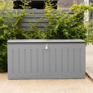 Olsen & Smith 830L Capacity Outdoor Garden Storage Box Plastic Shed - Weatherproof & Sit On with Wood Effect Chest